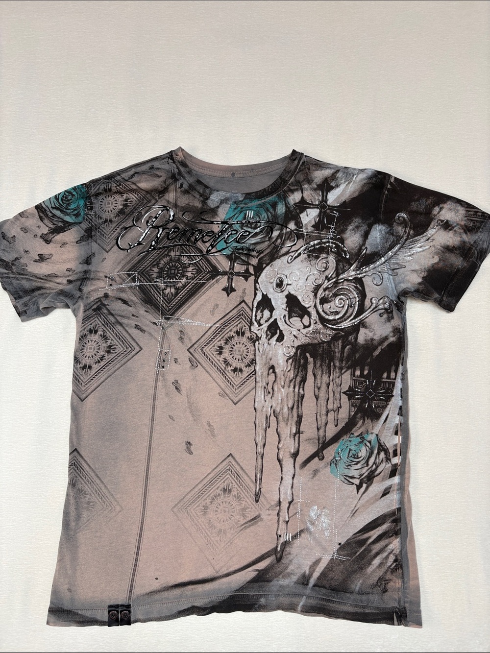 Vintage Remetee Onyx Graphic Shirt - Rare Y2K Affliction Core Skull Tee
